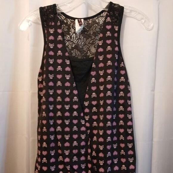 New LIQUID PARTY Halloween Skulls Hearts Gothic Punk Tunic T-shirt Tank Top Smal - Picture 2 of 9